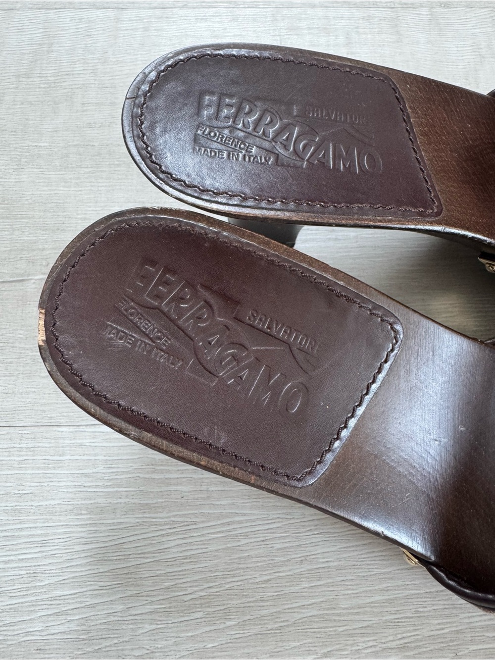 Salvatore Ferragamo Brown Monogram Mid-Heel Slide Mules - Picture 3 of 5